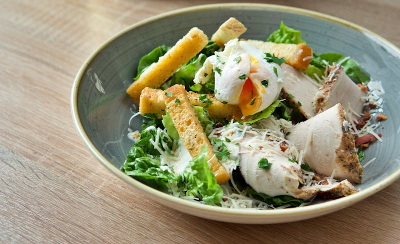 Classic Caesar salad with romaine and parmesan